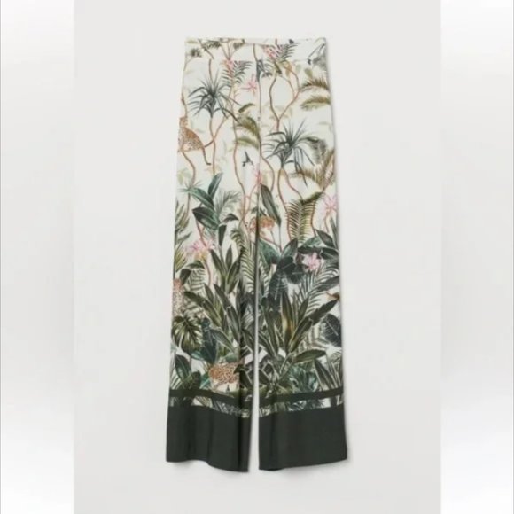 H&M Jaguar Palm Jungle print Blouse / Wide Leg Trouser Set Animal 2 / 4 Like New - Picture 3 of 9